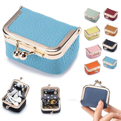 Genuine Leather Mini Jewelry Box for Women, Portable Travel Jewelry Case - color: Sky Blue - 2.5in