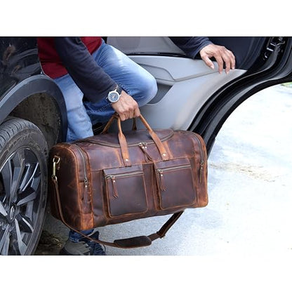 32" Vintage Duffel Classic Style with Modern Outlook Retro Thick Full Grain Cowhide Handmade Airplane Under seat Carry On Bags Leather Gym Overnight Luggage Bag - size: 32 inch