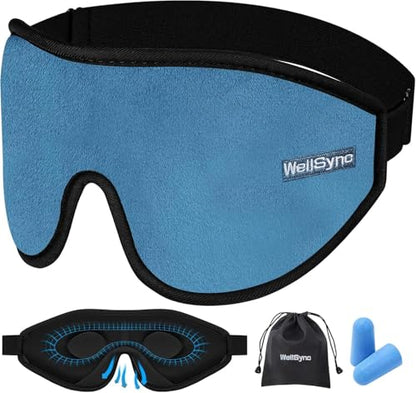 Sleep Eye Mask for Men Women,Zero Pressure 3D Blackout Eye Mask for Sleeping,Eye Covers with Adjustable Strap,Soft Breathable Travel Sleep Mask for Airplane,Includes Ear Plugs(Blue) - color: Blue