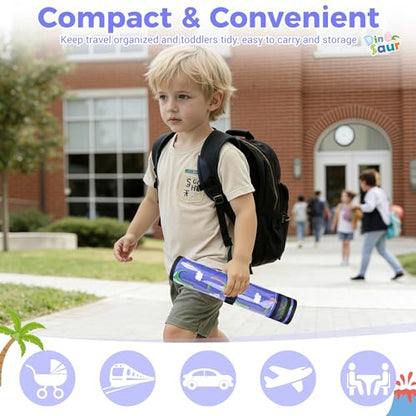 COOLBEBE Airplane Tray Table Cover, Foldable Travel Tray Cover - color: Blue Dinosaur