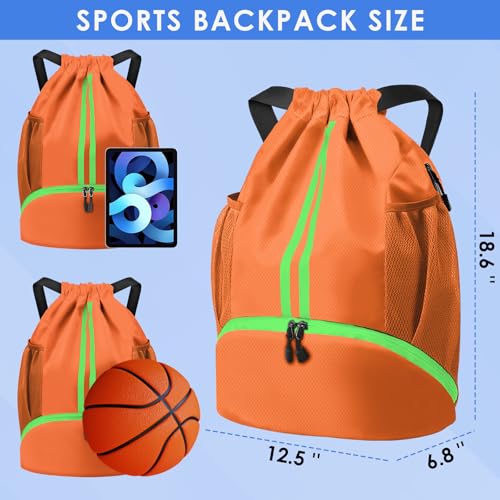 BROTOU Soccer Bags, Football Backpack, Volleyball Bag, Drawstring Backpack - color: Orange Yellow