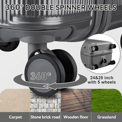 3 Piece Luggage Set with Spinner Wheels Cup Holder, Gray - color: Gray