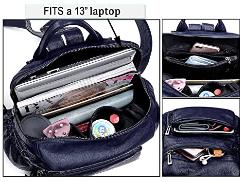 UTO Women Backpack Purse Leather Vegan Rucksack Travel Shoulder Bag - color: 0454 Blue
