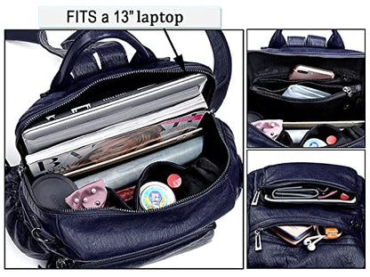 UTO Women Backpack Purse Leather Vegan Rucksack Travel Shoulder Bag - color: 0454 Blue