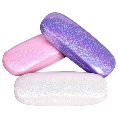 ADBGV 3Pcs Unisex Hard Shell Eyeglasses Cases, Protective Case For Glasses,Sunglasses Case with Cleaning Cloth - color: A_purple+pink+white
