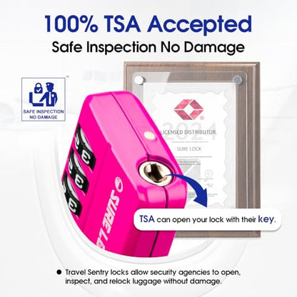 SURE LOCK TSA Approved 4-Digit Resettable Combination Luggage Locks with Open Alert, Easy-Read Dials - for Luggage, School Lockers, Gym, Office, Toolbox & Security Cases (Pink 2 Pack) - color: PINK 2 PACK