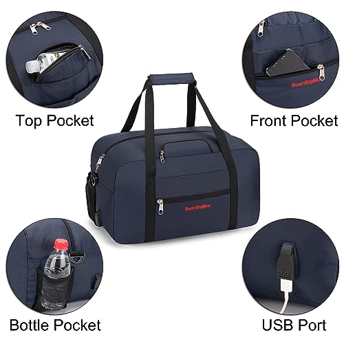 17x10x9 United Airline Personal Item Under Seat Duffel Bag With Free Pillow And USB Port (Navy) - color: Navy