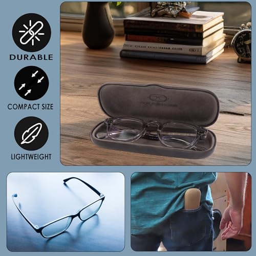 MyEyeglassCase Men Small Glasses case - Eyeglasses Hard Shell Holder Pouch & Cloth-Reading Slim & Narrow Case Heavy Duty - color: Grey