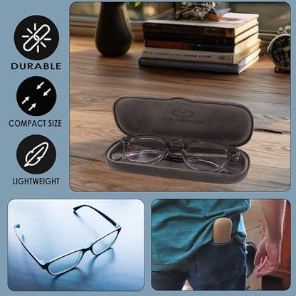 MyEyeglassCase Men Small Glasses case - Eyeglasses Hard Shell Holder Pouch & Cloth-Reading Slim & Narrow Case Heavy Duty - color: Grey