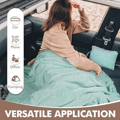Tirrinia Travel Portable Blanket with Feet Airplane Office Poncho - color: Aqua Honeycomb