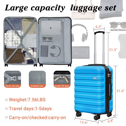 KEYTANG Zebra 20" Expandable Carry-On, Lightweight Hardshell Suitcase with Spinner Wheels,Blue - color: Blue, size: 555-Carry-on