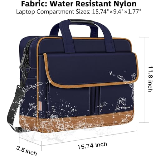 Taygeer Briefcase for Men, 15.6 Inch Water Resistant Laptop Bag, Blue Brown - color: Blue Brown, size: 15.6 Inch
