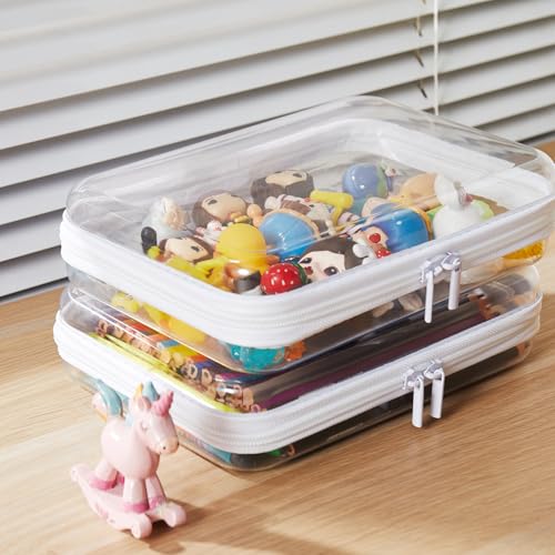MACOPRO 2PCS Clear Hard Shell Zipper Case,Portable Cosmetic Bag with Zipper, Diaper Bag Organizing Pouches, Toy Storage Organizer Bins,Hard Plastic Case, Christmas Storage Bins - size: 2Pcs-Medium