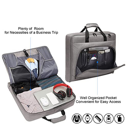 Modoker Carry On Garment Bags for Travel Hanging Clothes Suit Bag Luggage Organizer, Foldable Suit Carrier Gift for Men Women - color: Light Grey