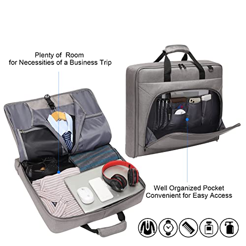 Modoker Carry On Garment Bags for Travel Hanging Clothes Suit Bag Luggage Organizer, Foldable Suit Carrier Gift for Men Women - color: Light Grey