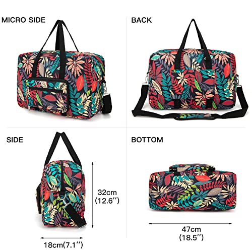 Foldable Travel Duffel Bag, Medium Women's Weekender and Overnight bag carry on Luggage bag for Women - color: Red Leaves