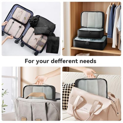 AnyZip Luggage Sets 10 Piece Hardshell Suitcase Set PC ABS Lightweight Travel Suitcases with 4 Double Spinner Wheels TSA Lock 20 24 28 Inch with 7 Storage Bags Black - color: Black, size: 10 piece set (20/24/28 & 7 bags)
