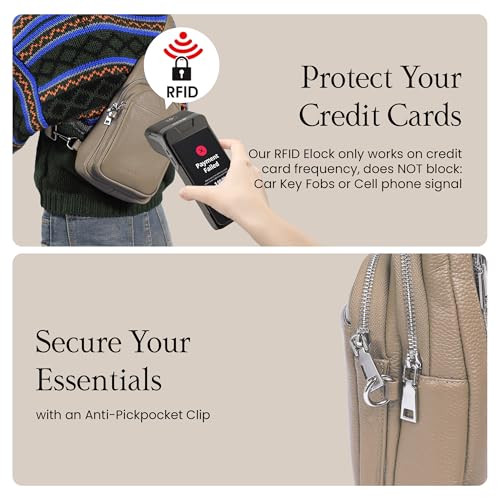befen Genuine Leather Sling Bag for Women Anti-Theft Crossbody Chest Bags Fanny Packs for Travel with RFID Card Slots - color: Taupe