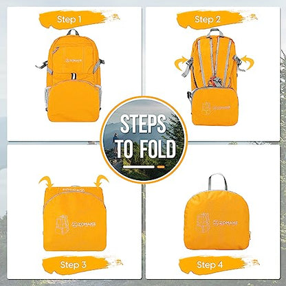 ZOMAKE Lightweight Packable Backpack 35L, Water Resistant Foldable Day Pack - color: C-yellow