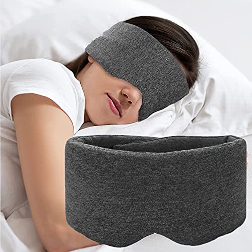 Sleep Mask for Men Women,100% Cotton Sleep Eye Mask with Fully Adjustable Strap, 100% Light Blocking Eye Mask for Sleeping, 0 Pressure Eye Covers for Travel Yoga Nap (Black) - color: Black