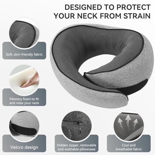 SZXYX Travel Pillows - 100% Pure Memory Foam Neck Pillow for Airplanes