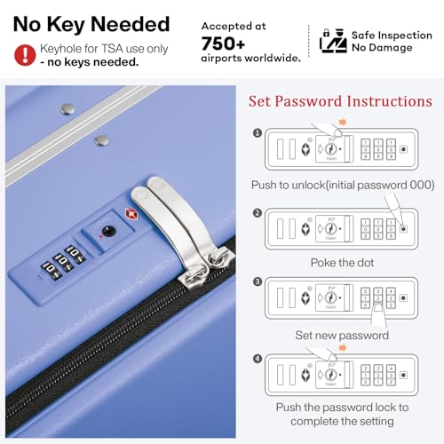 mixi 24 Inch Checked Luggage PC Hard Shell Suitcase Top Opening Aluminum Frame Travel Suitcases with Wheels, Lilac Purple - color: Lilac Purple, size: 24 inch