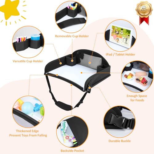 Kids Travel Tray for Car Seat, Road Trip Activities, Black - color: Black