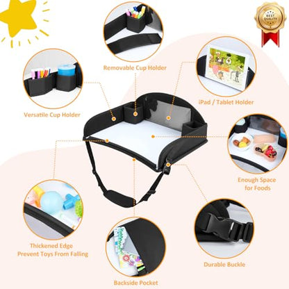 Kids Travel Tray for Car Seat, Road Trip Activities, Black - color: Black