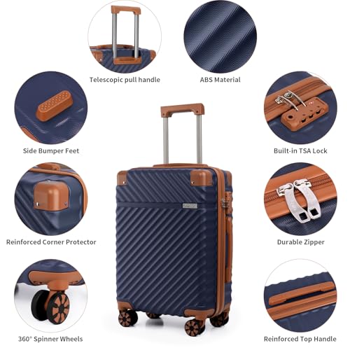 Cosbarn Luggage Sets 5 Pcs Suitcases with Wheels, 20"/24"/28",DarkBlue - color: DarkBlue, size: 5 Piece Sets (20/24/28/Db/Tb)