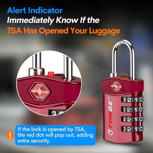 Forge Travel Lock,TSA Approved Luggage Locks for Air Travel, Gym Lockers, School Lockers, Pelican Cases, Gun Case, Easy Read Dials, Durable Alloy Body - color: Red 4 Pack