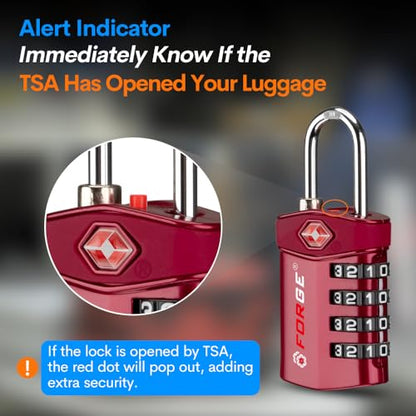 Forge Travel Lock,TSA Approved Luggage Locks for Air Travel, Gym Lockers, School Lockers, Pelican Cases, Gun Case, Easy Read Dials, Durable Alloy Body - color: Red 4 Pack