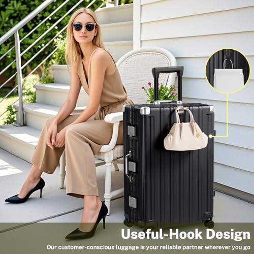 Krute Zipperless Luggage 28inch Checked Hard Shell Suitcases with Wheels - color: Black, size: Large (28 Inch)