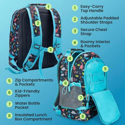 Bentgo Kids 2-in-1 Backpack & Insulated Lunch Bag with Padded Straps - color: Dinosaur, size: Kids Large