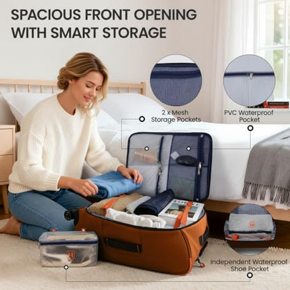 2-Piece Set(22/26in) Softside Luggage Sets w/Spinner Wheels - color: Orange, size: 2-Piece Set (22"/26'')