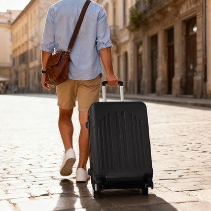 Karl home 24in Checked Luggage, Medium Suitcase with Wheels, Black - color: Black, size: 24 Inch