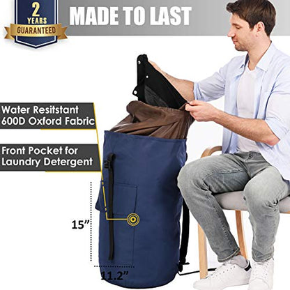 Backpack Laundry Bag, 115L Heavy Duty Extra Large College Laundry Backpack, Dirty Clothes Bag with Shoulder Straps, Laundry Hamper Bag with Drawstring Closure for College Dorm, Apartment Dark blue - color: Dark blue