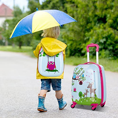 KOTEK Kids Carry On Luggage Set, 16" Hardside Rolling Suitcase with Spinner Wheels, Travel Rolling Luggage for Boys Girls (Deer) - color: Deer