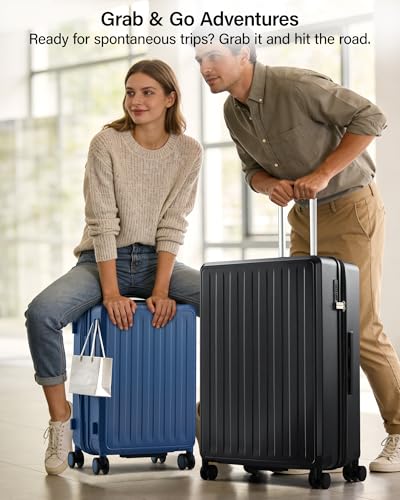 MILADA 28 Inch Expandable Checked Luggage, Large Hard Shell Suitcase - color: Jet Black, size: Checked Large 28 Inch