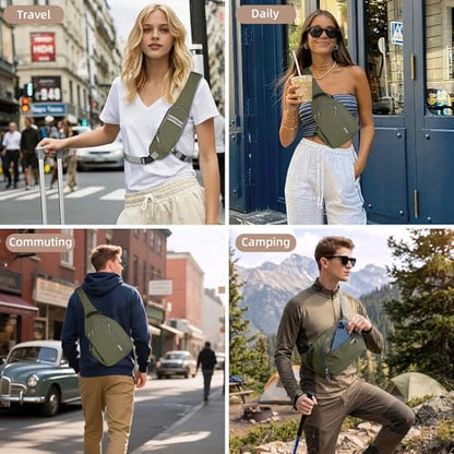 Crossbody Sling Bag, RFID Travel Hiking Sling Backpack, Compact EDC Bag - color: Green