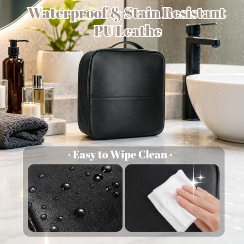 Travel Makeup Bag Cosmetic Organizer Case Standing Makeup Bag（Black） - color: Black