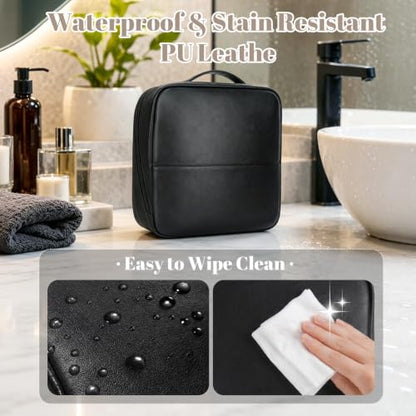 Travel Makeup Bag Cosmetic Organizer Case Standing Makeup Bag（Black） - color: Black
