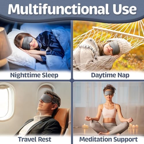 Sleep Mask - Dark Gray, 100% Viscose Derived from Bamboo - Lightweight Eye Mask with Adjustable Strap - Blackout Sleeping Blindfold for Women & Men - Comfortable Light Blocking Eye Cover - color: 100% Bamboo Viscose, Dark Gray