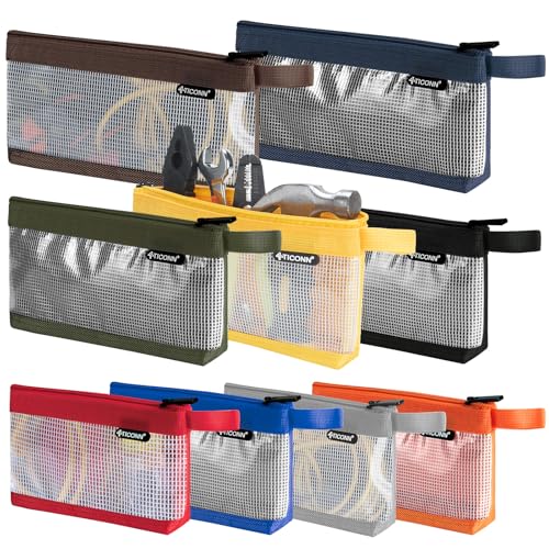 TICONN 9PK Tool Pouches with Zipper, Waterproof 1680D Oxford Small Tool Bag - size: Clear, 9 Pack Combo