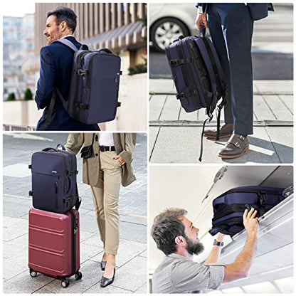 HOMIEE 40L Expandable Carry on Backpack Fit 15.6 Inch Laptop for Travel - color: Blue