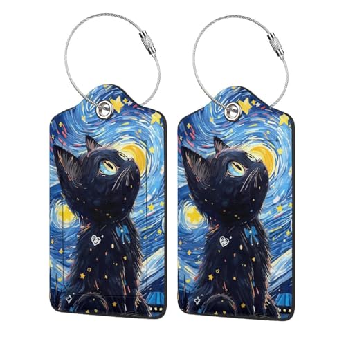 Luggage Tag for Suitcase TSA Cute Unique Leather Bag Tags Identifiers Privacy Cover ID Label with Durable Steel Loop for Women Men Kids Girls Travel - color: Van Gogh Style