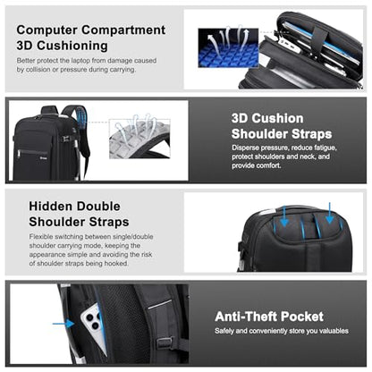 POSO Vacuum Backpack Travel, 60L Expandable Vacuum Seal Backpack with Pump & Laptop Compartment (Fits 17") - color: Solid Black, size: Vacuum Enabled