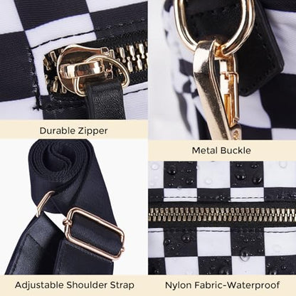 Checkered Crossbody Bags for Women Large Belt Bum Bag Nylon Fanny Packs with Adjustable Strap(CN24-Pink) - color: CN24-Pink