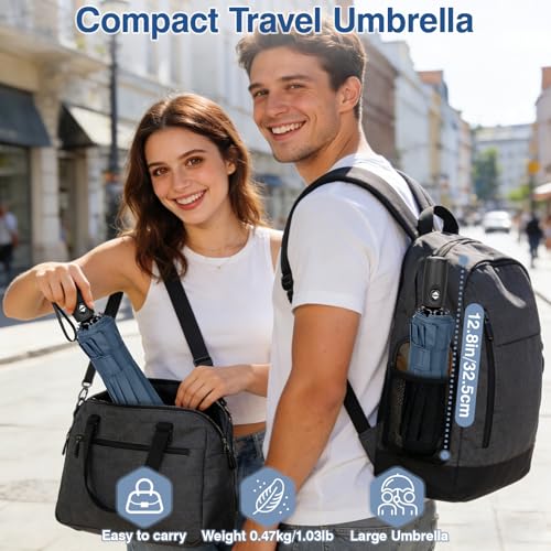 ZOMAKE Travel Umbrella Compact - 10 Ribs Portable Collapsible Umbrellas for Rain Windproof - Paraguas Automatic Small Folding Umbrella Lightweight Packable Umbrella for Women Men - color: Grey Blue