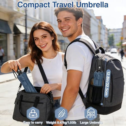 ZOMAKE Travel Umbrella Compact - 10 Ribs Portable Collapsible Umbrellas for Rain Windproof - Paraguas Automatic Small Folding Umbrella Lightweight Packable Umbrella for Women Men - color: Grey Blue