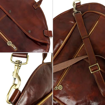 Leather Garment Bag Suit Carrier Slim Carry-on Garment Dress Protection Bag - color: Brown